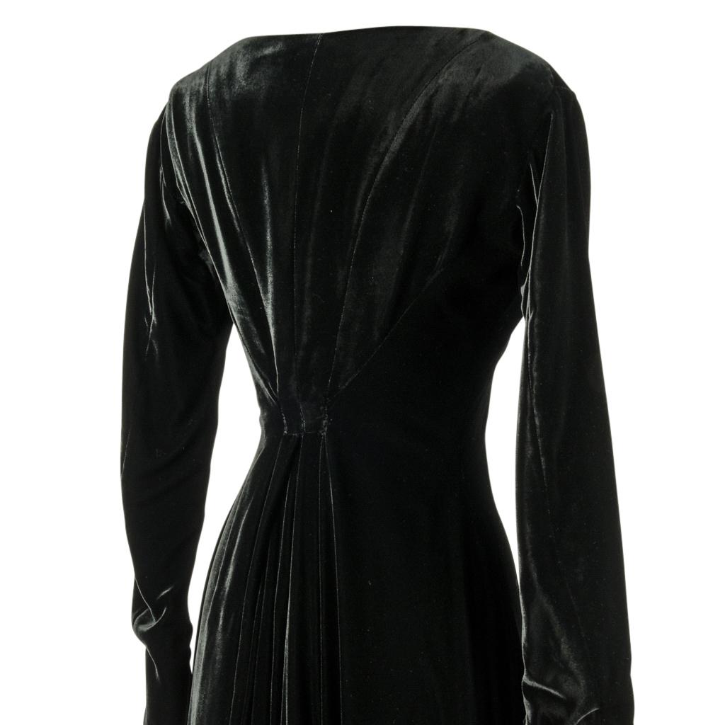 Hermes Vintage Black Velvet Dress Plunging V English Riding Influence 4 to 6 1
