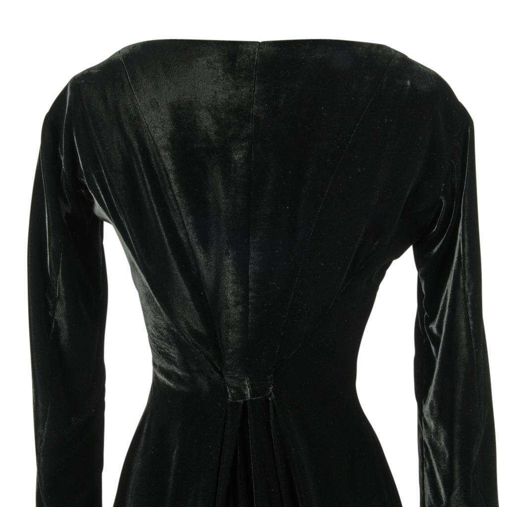 Hermes Vintage Black Velvet Dress Plunging V English Riding Influence 4 to 6 2