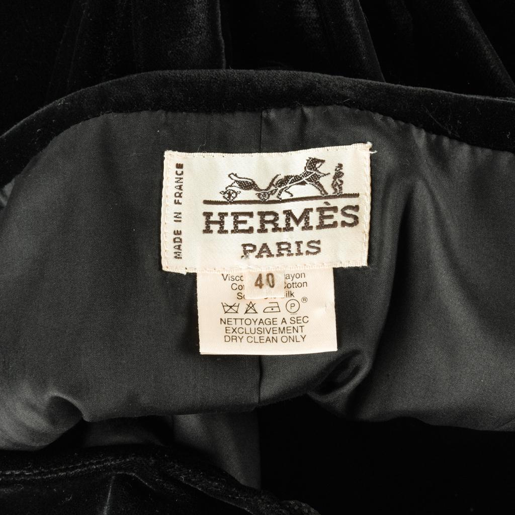 Hermes Vintage Black Velvet Dress Plunging V English Riding Influence 4 to 6 6