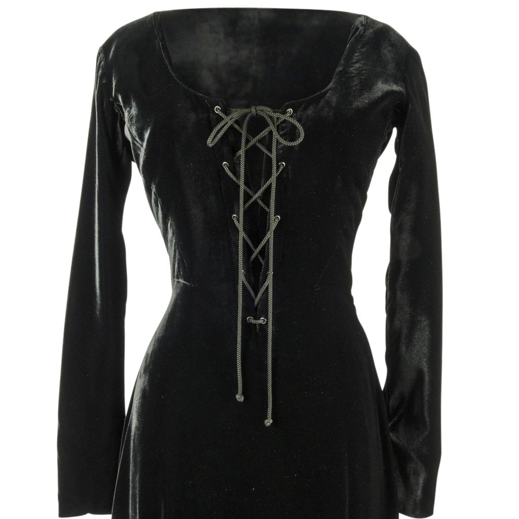 Women's Hermes Vintage Black Velvet Dress Plunging V English Riding Influence 4 to 6