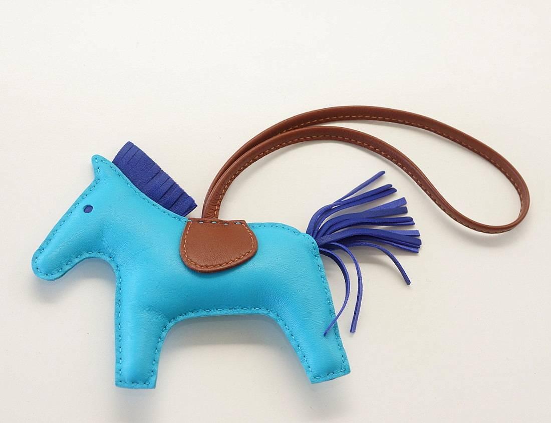 HERMES Rodeo MM Bleu Aztec horse bag charm for Birkin or Kelly new ...  