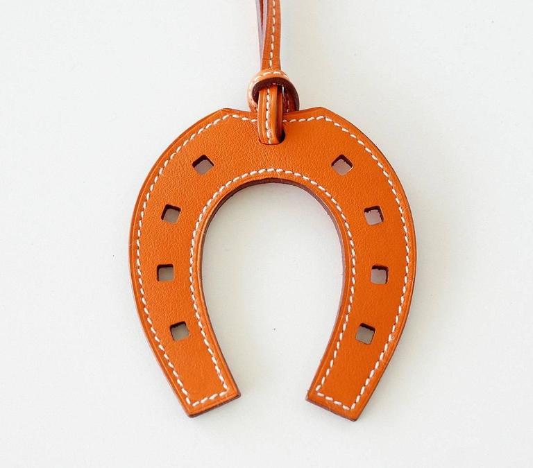 Hermes Paddock Horse Shoe Rare Bag Charm Orange Leather For Sale at 1stdibs