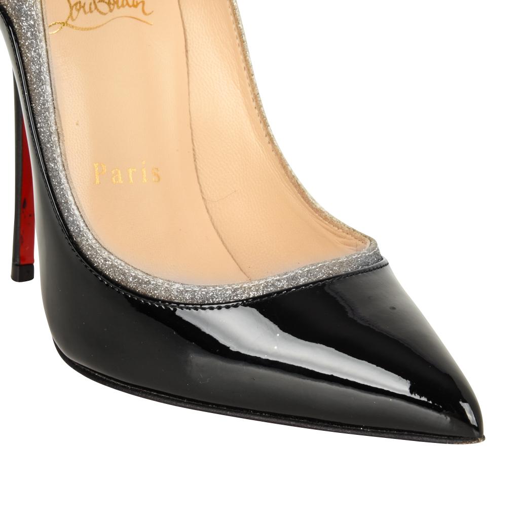 Brown Christian Louboutin Pigalle Black Patent Shoe with Glitter