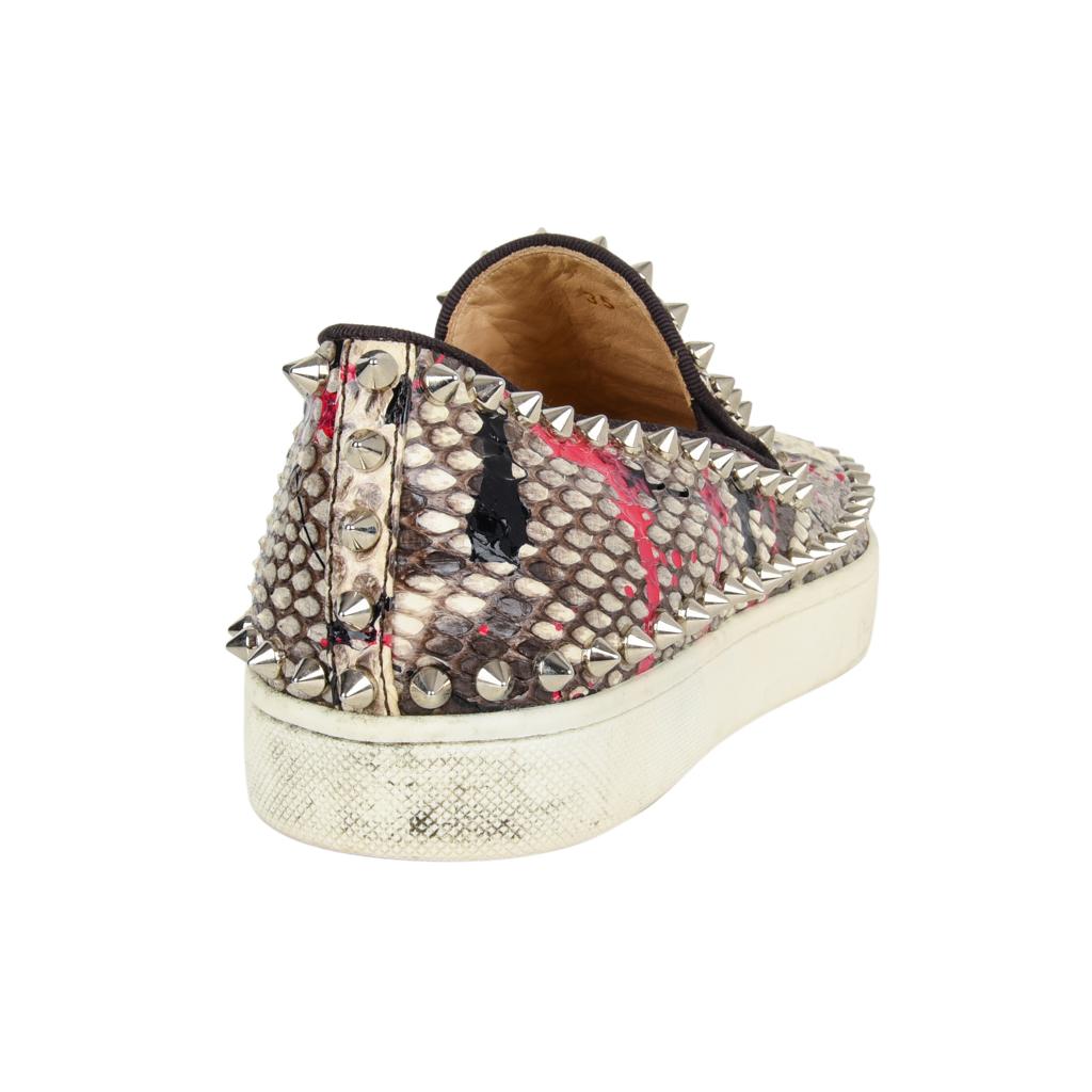 Christian Louboutin Shoe Snakeskin Graffiti Pik Boat Sneakers 35 / 5   In Good Condition For Sale In Miami, FL