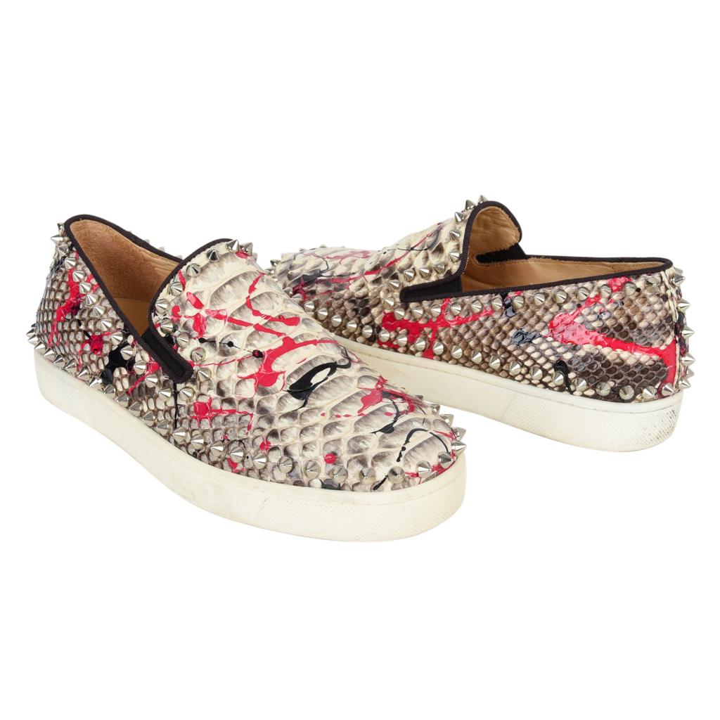 Gray Christian Louboutin Shoe Snakeskin Graffiti Pik Boat Sneakers 35 / 5   For Sale