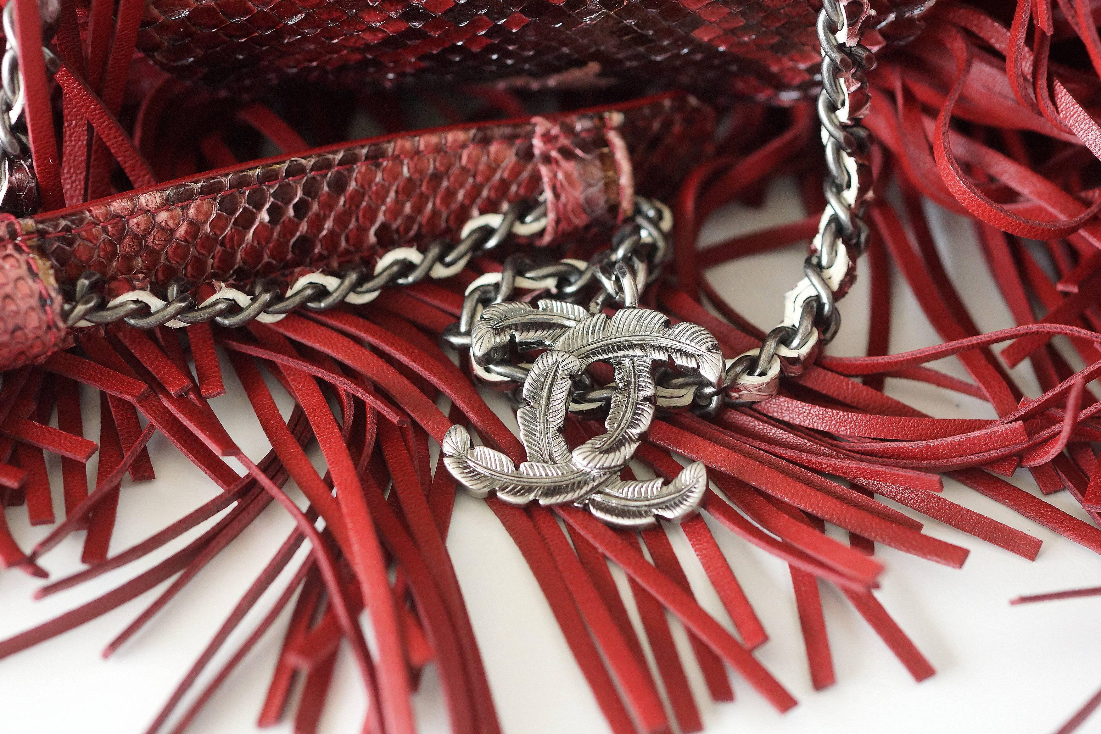 Women's Chanel Quilted Large Dallas Collection Drawstring Fringe Snakeskin Bag