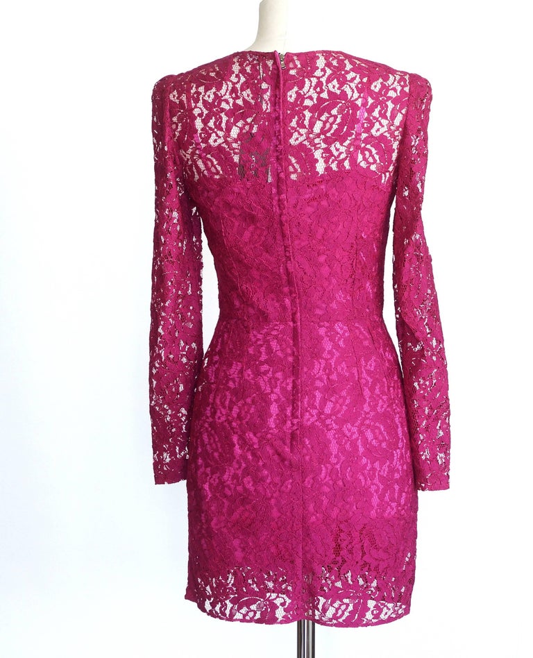 Dolce&Gabbana Dress Hot Magenta Pink Lace 42 / 6 nwt For Sale at 1stdibs