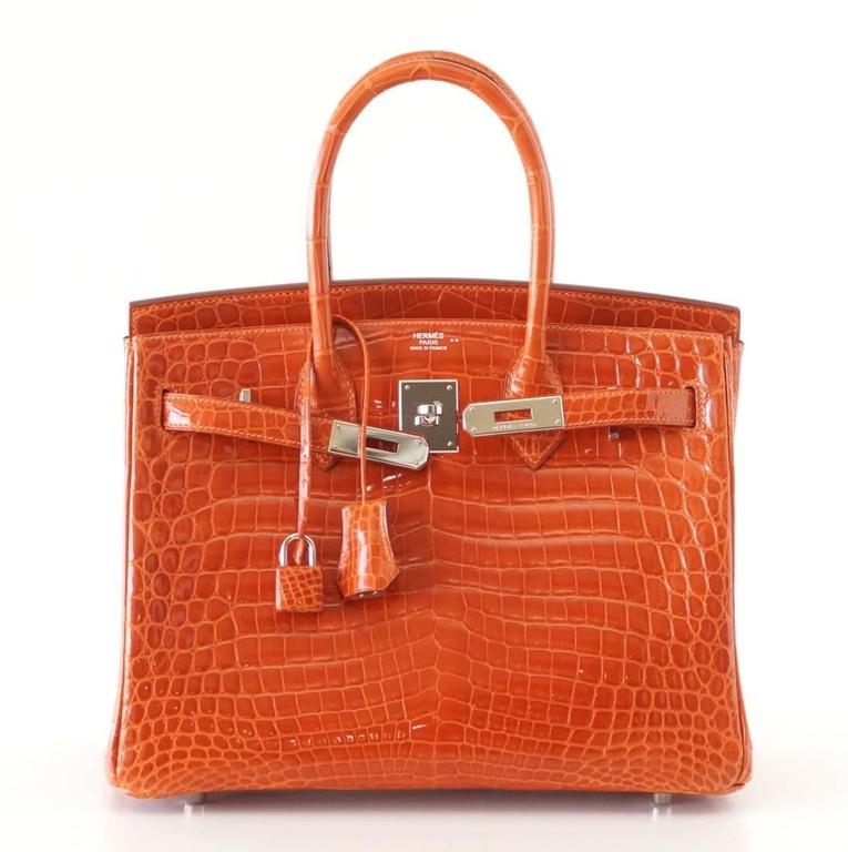 Hermes Birkin 30 Bag Orange Feu Crocodile Palladium Hardware For Sale at 1stdibs