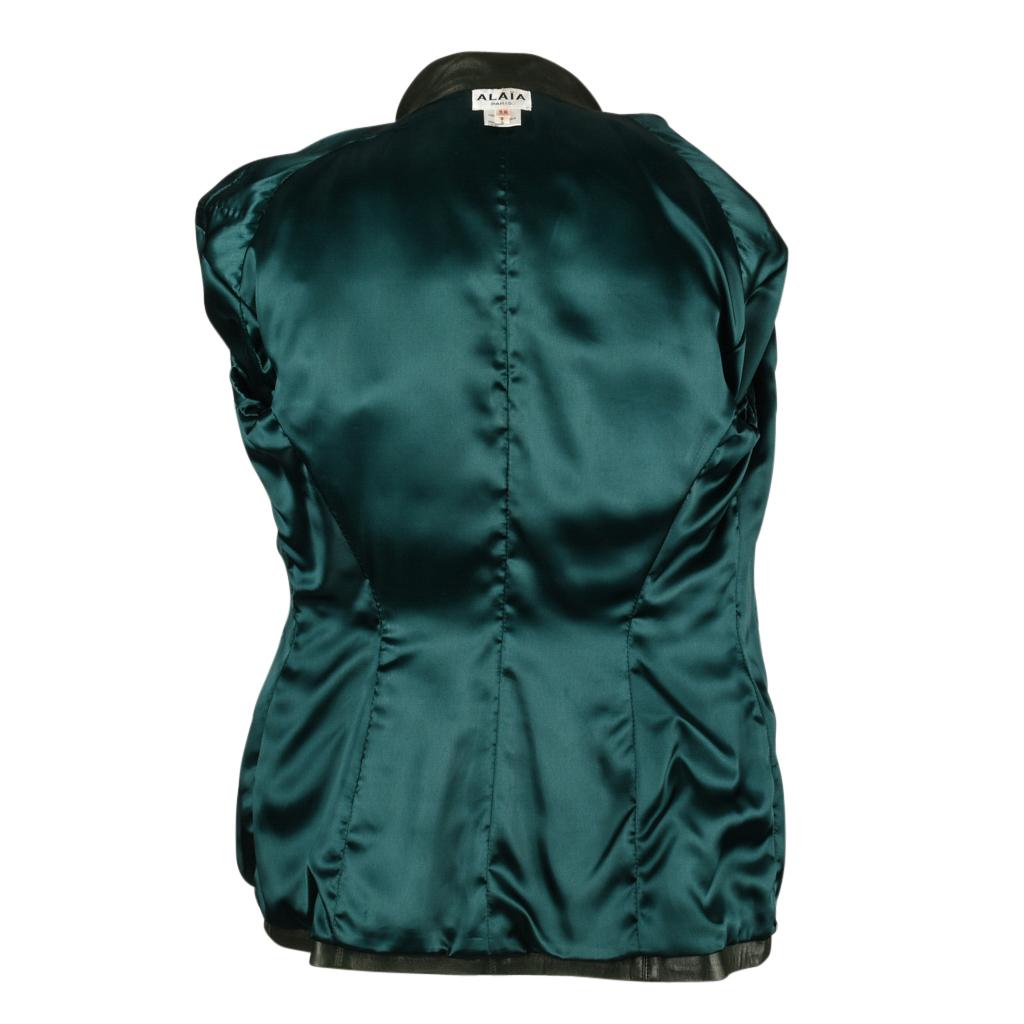 Azzedine Alaia Jacket Vintage Shaped Dark Bottle Green Leather 38 / 6 5