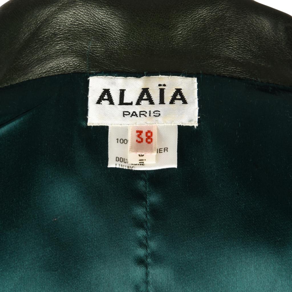 Azzedine Alaia Jacket Vintage Shaped Dark Bottle Green Leather 38 / 6 6