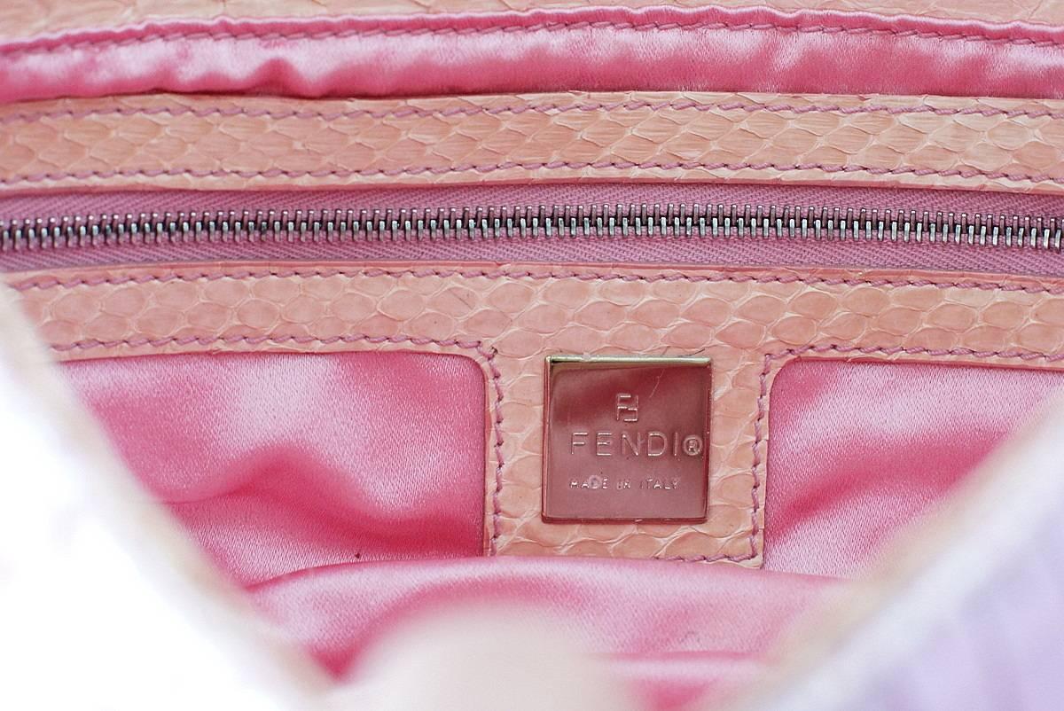 Fendi Baguette Bag Pink Paillettes Exotic Skin Handle Vintage In Excellent Condition In Miami, FL