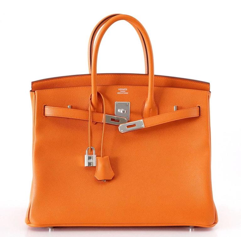 Hermes Birkin 35 Bag Rare Signature H Orange Epsom Palladium For Sale ...