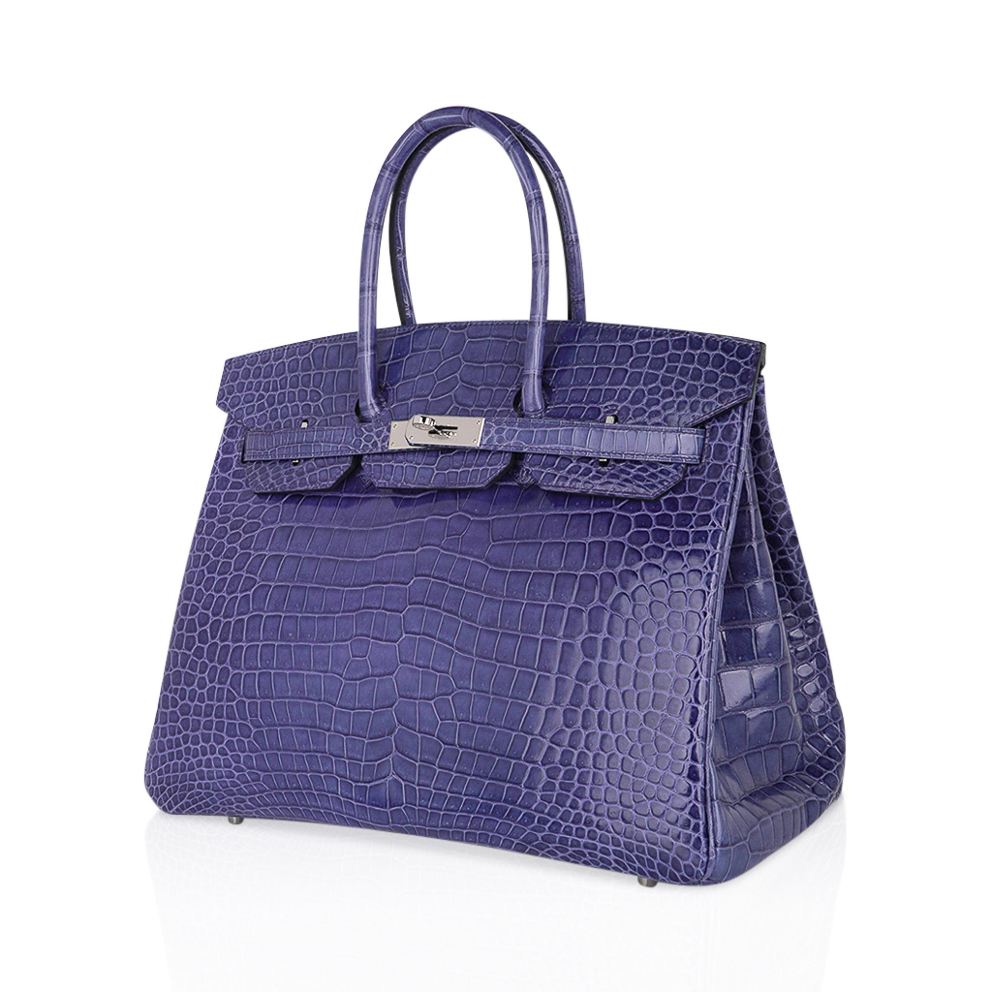 Women's Hermes Birkin 35 Bag Blue Brighton Porosus Crocodile Palladium Hardware New