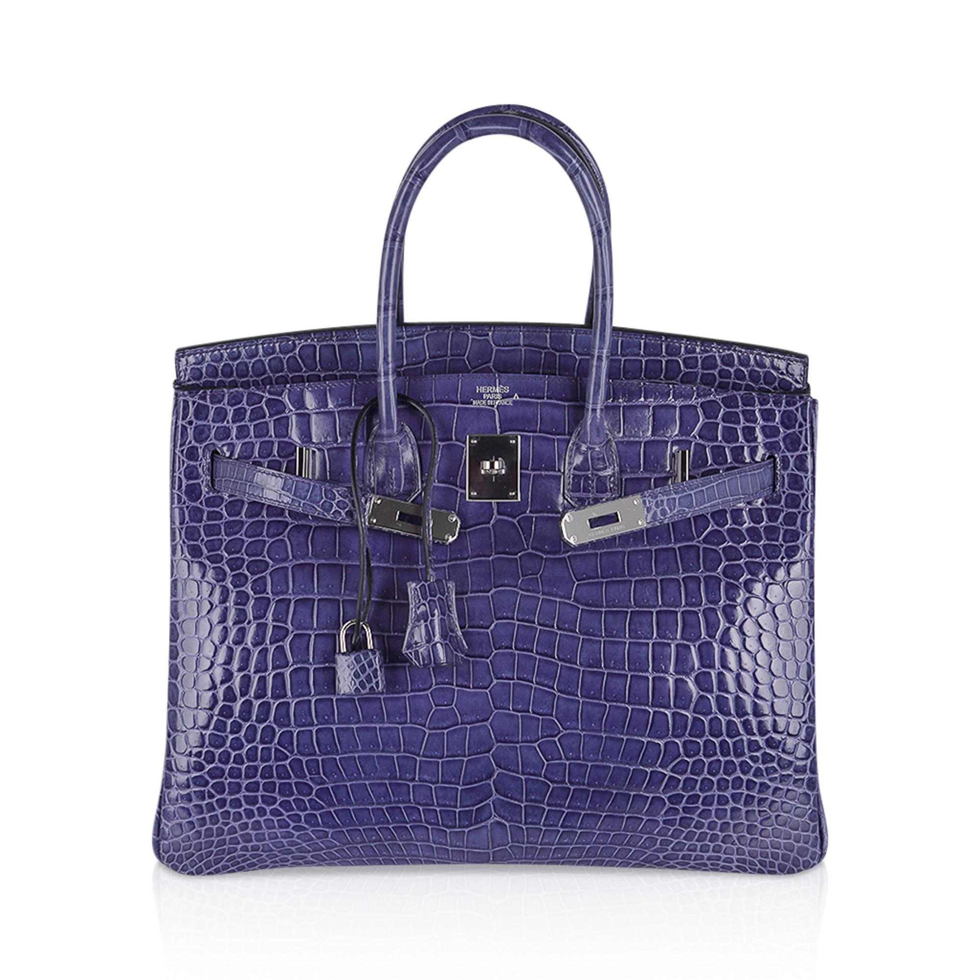 Hermes Birkin 35 Bag Blue Brighton Porosus Crocodile Palladium Hardware New 1