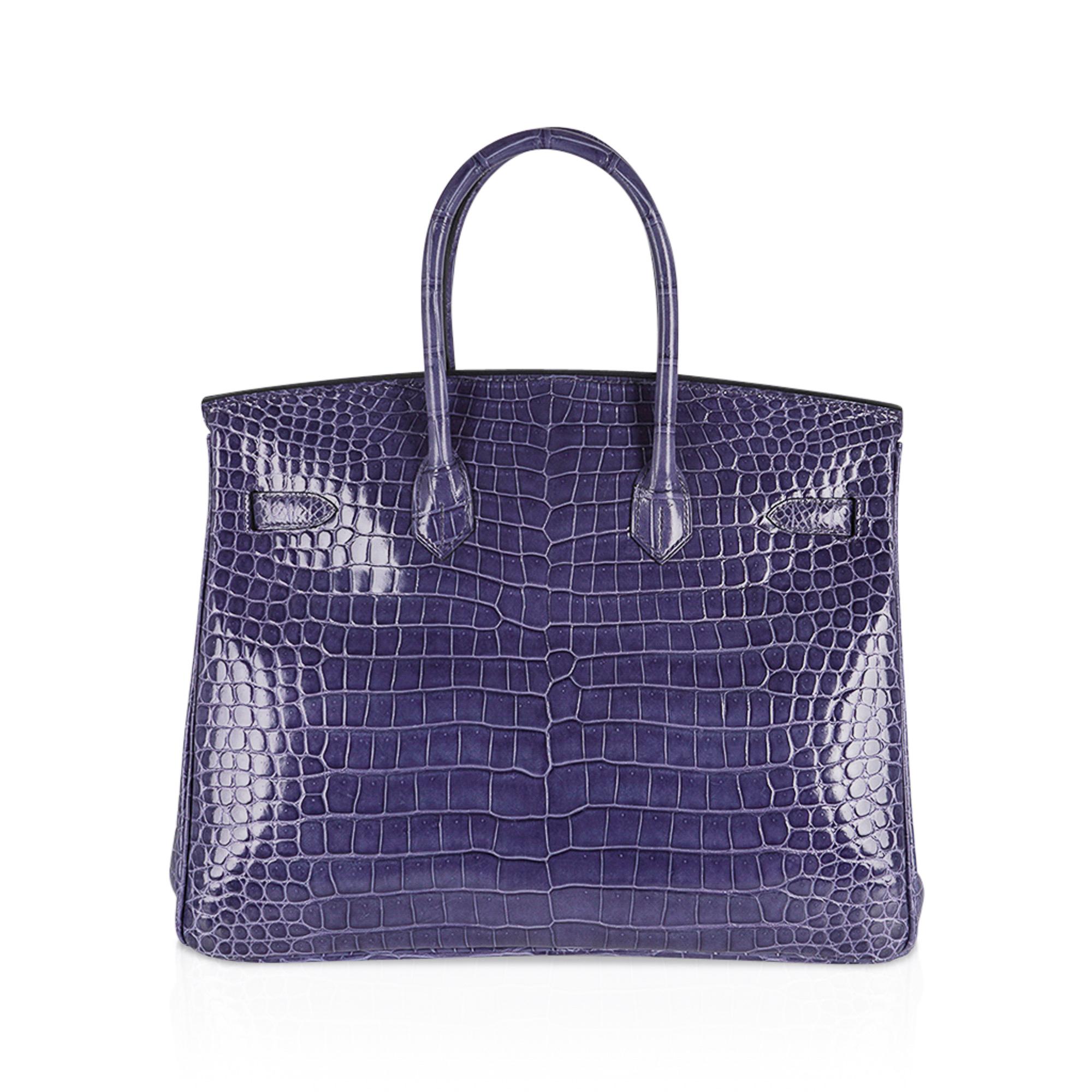 Hermes Birkin 35 Bag Blue Brighton Porosus Crocodile Palladium Hardware New 2