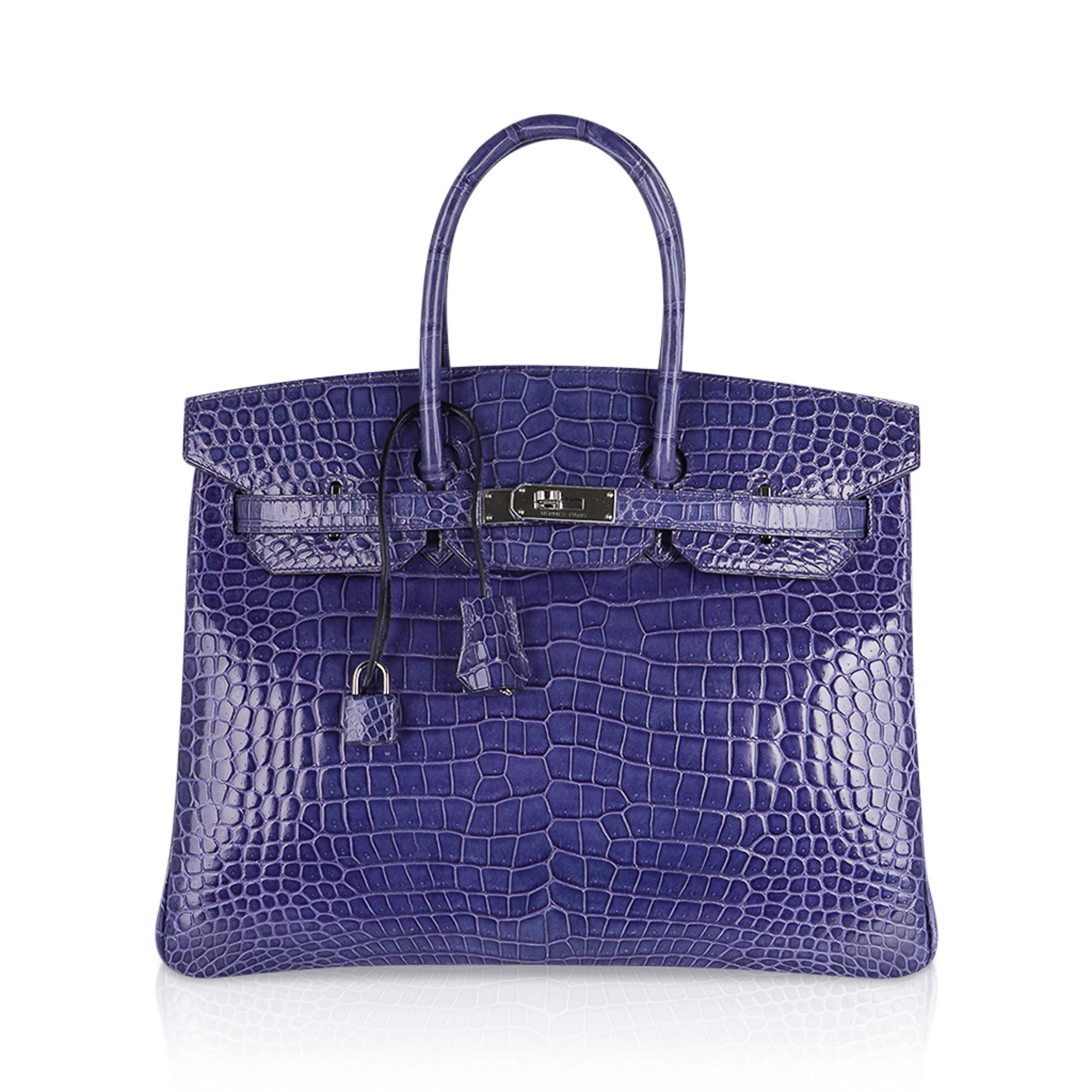 Hermes Birkin 35 Bag Blue Brighton Porosus Crocodile Palladium Hardware New 4