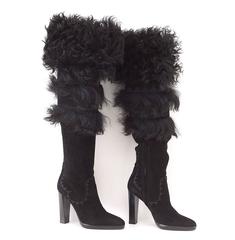 HERMES boot suede Chevre leather fur knee high or over the knee 37 / 7  new