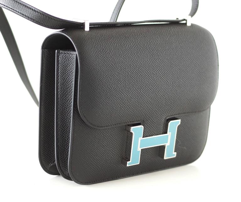 18cm Constance Bag Rouge H Epsom Leather with Blue Enamelled Hardware