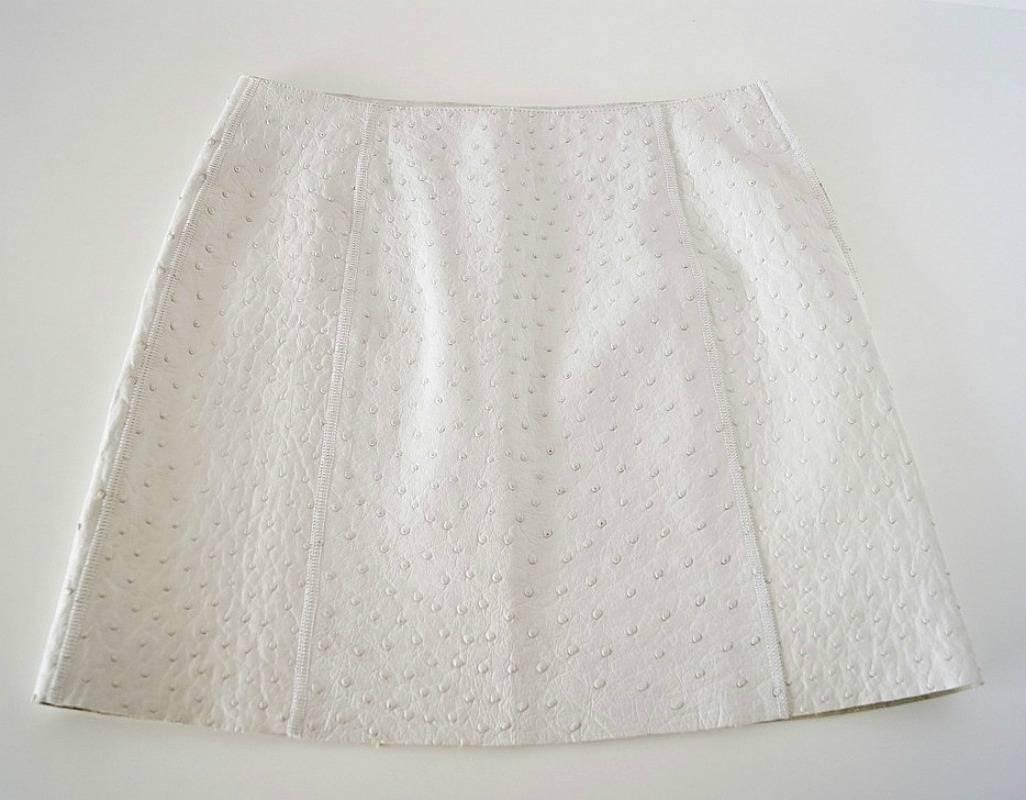 Gray Prada White South African Ostrich Skirt, Limited Edition 40 / 6 NWT