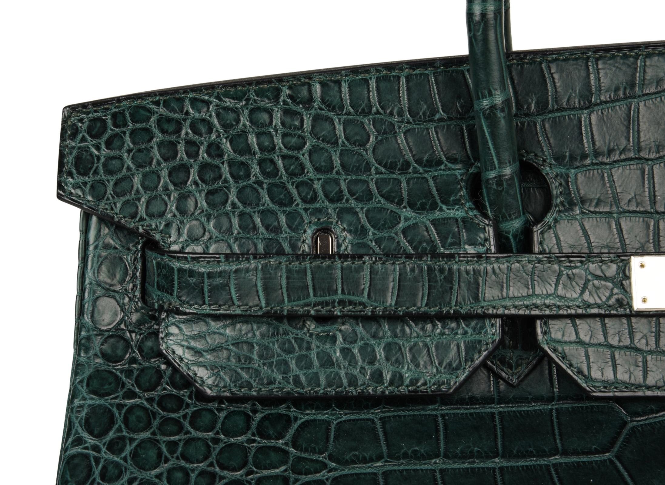 Hermes Birkin 40 Bag Vert Fonce Matte Porosus Crocodile Palladium 5