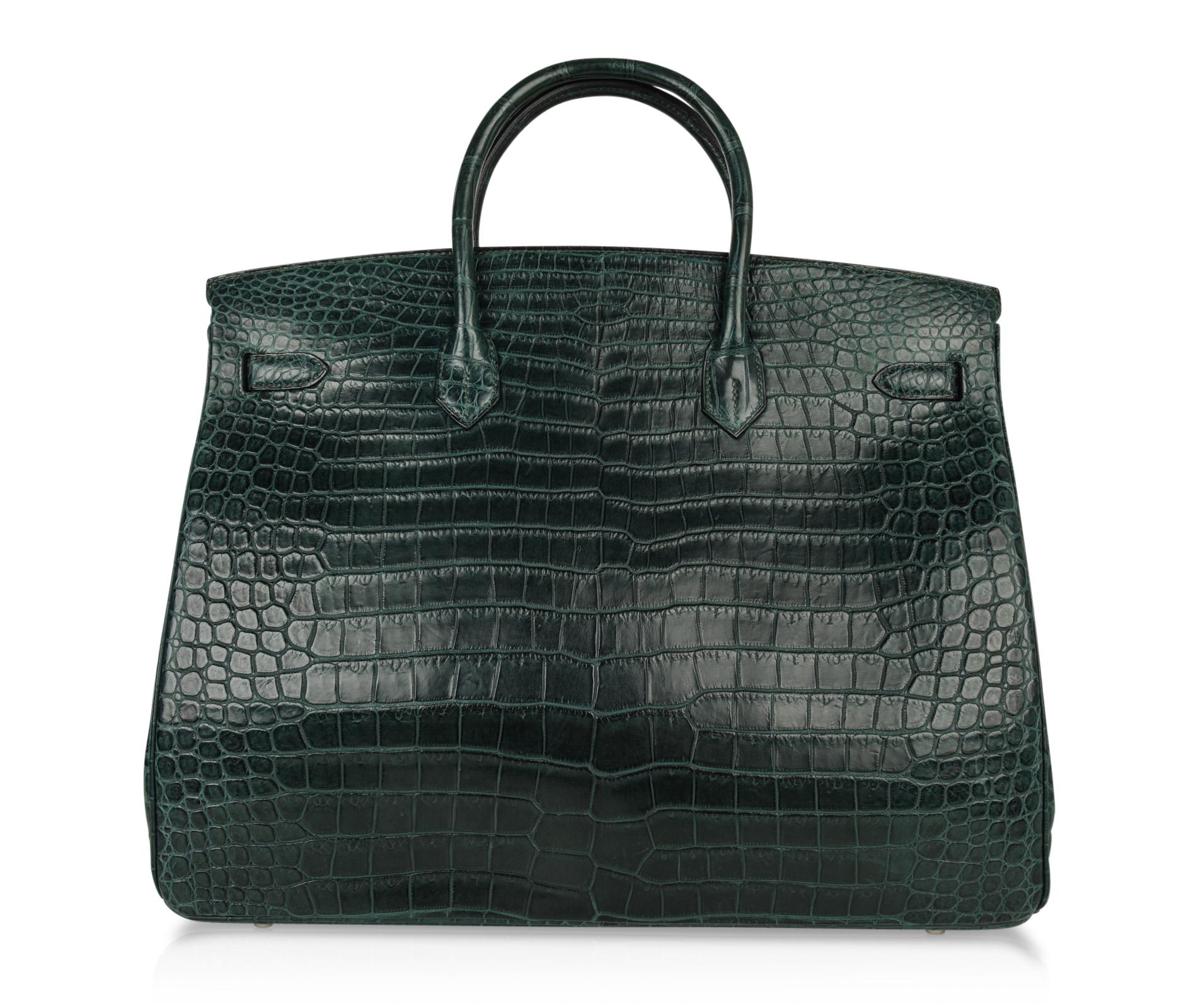 Hermes Birkin 40 Bag Vert Fonce Matte Porosus Crocodile Palladium 3