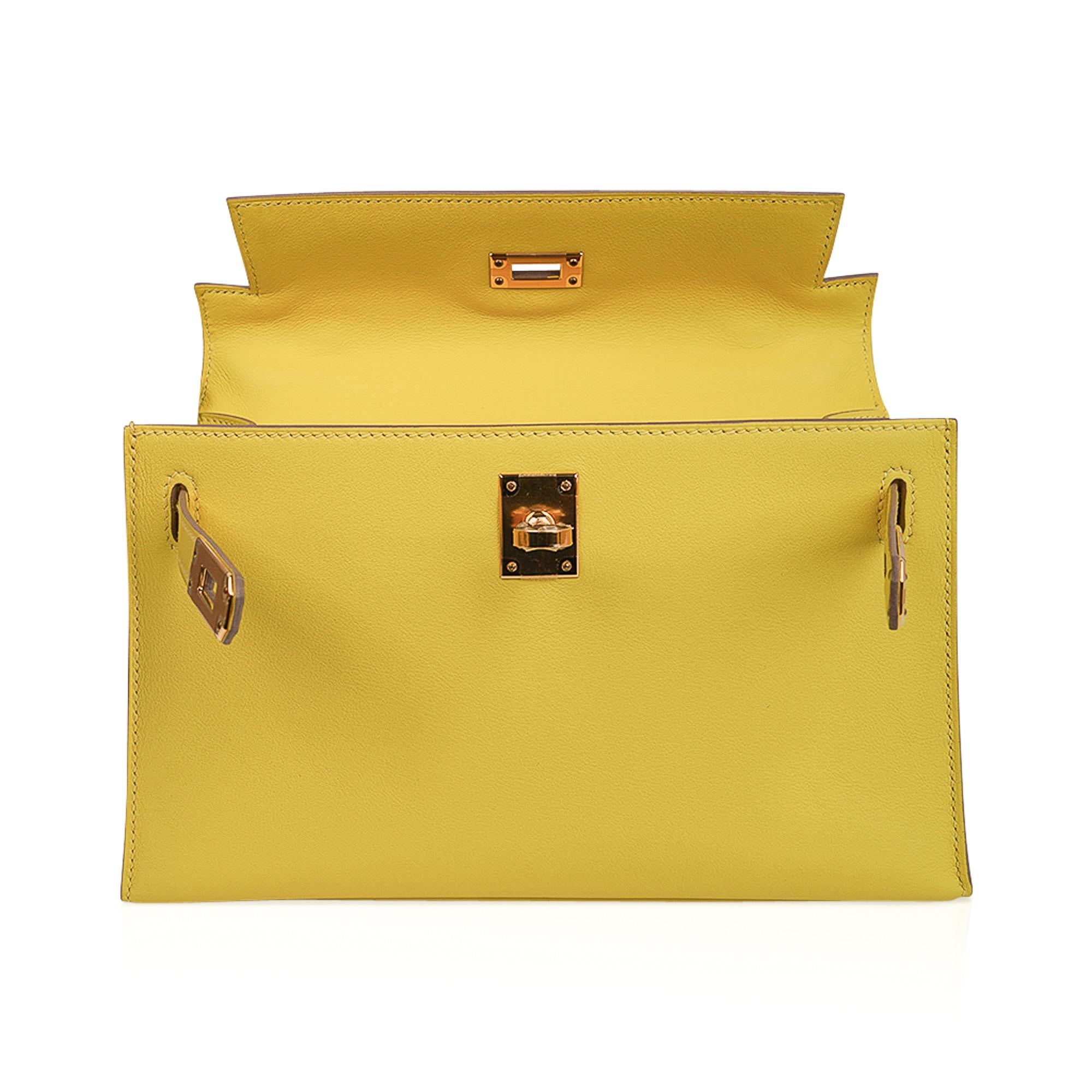 Hermes Kelly Pochette Bag Lime Clutch Gold Hardware Swift Leather 1