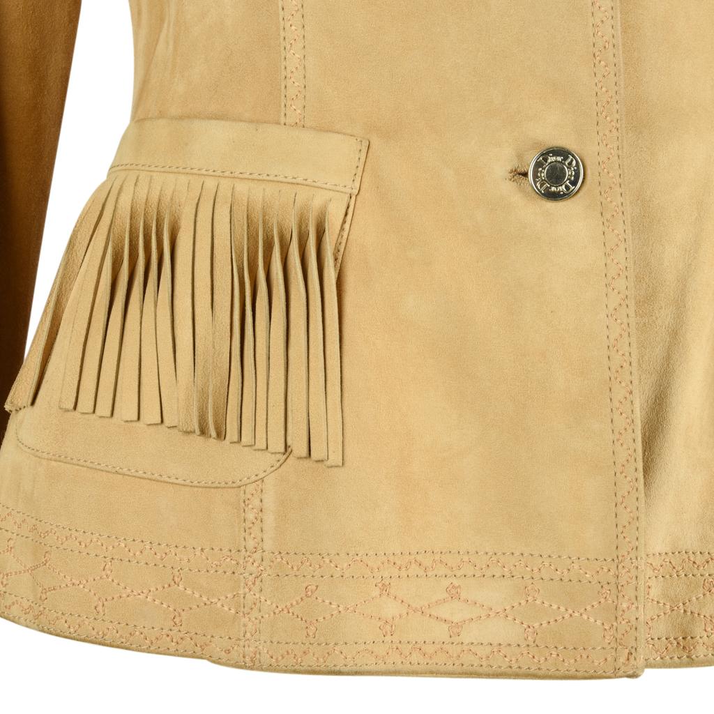 Beige Christian Dior Jacket Suede Fringe Subtle Embroidery Superb Piece 38 / 4  For Sale