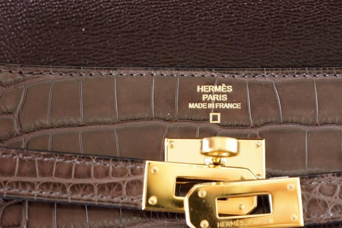Black Hermes Kelly Long Wallet / Clutch Matte Havanne Alligator Gold Hardware
