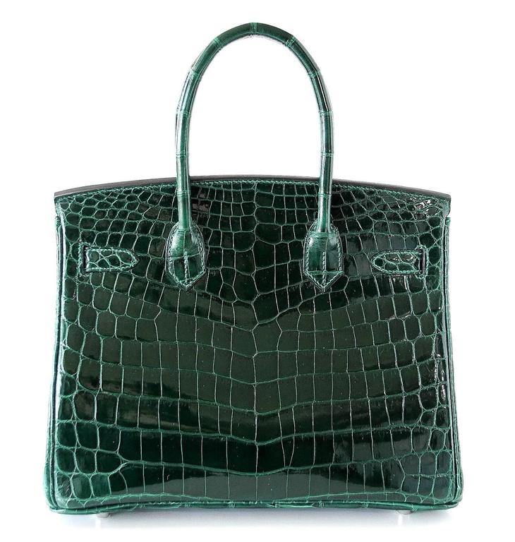 Black Hermes Birkin 30 Bag Emerald Emeraude Green Crocodile Palladium