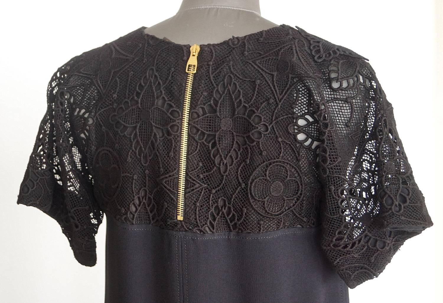 Louis Vuitton Dress Black Monogram Lace Detail  36 / 4 New In New Condition For Sale In Miami, FL