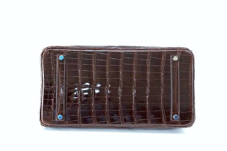 Hermès Chocolate Brown Matte Porosus Crocodile 35cm Birkin Bag at