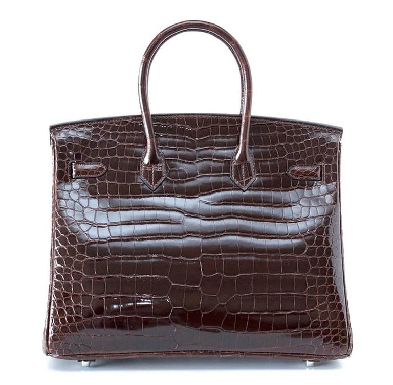 HERMES BIRKIN 35 Bag Chocolate Brown Porosus Crocodile Palladium Very ...