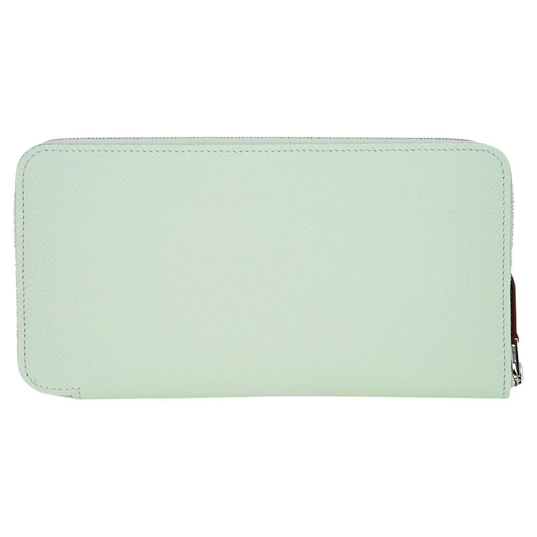 Hermes Silk' In Classique Long Vert Fizz Wallet Epsom Leather For Sale