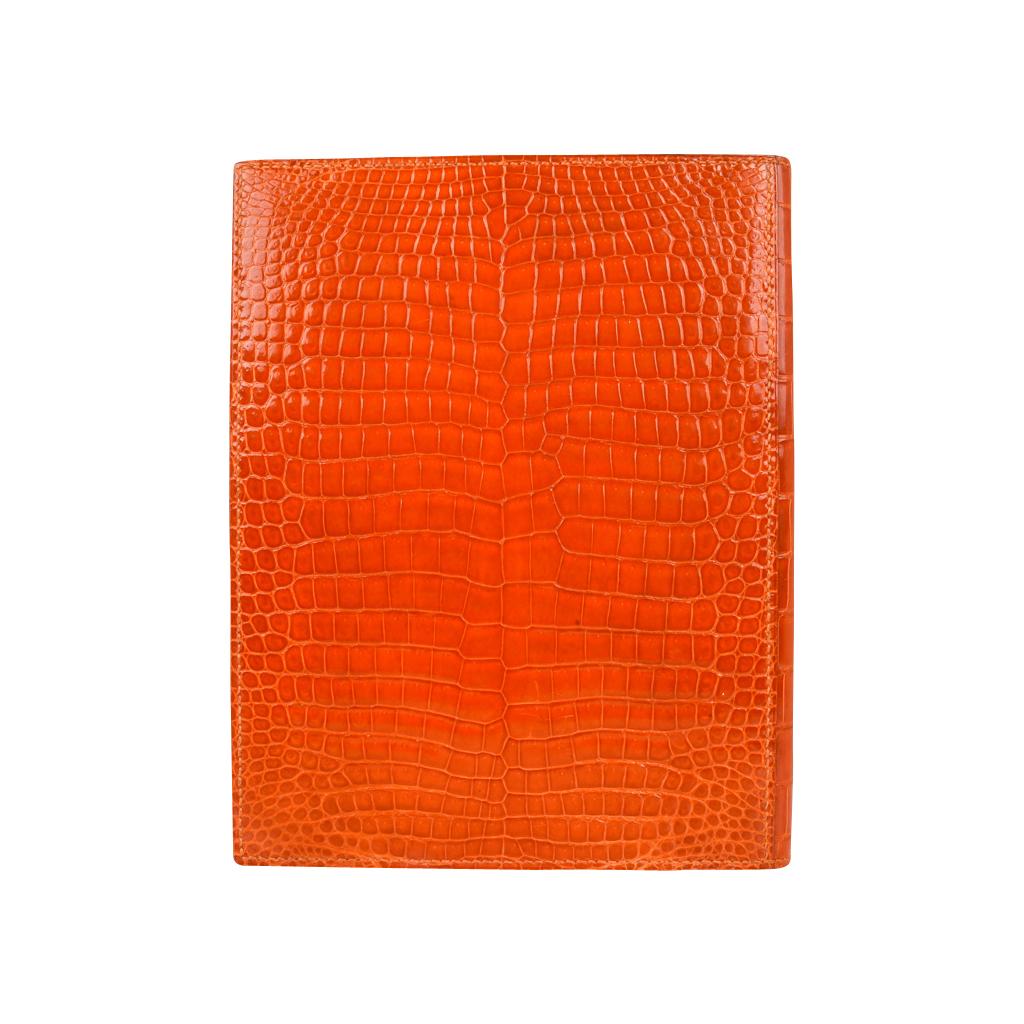 Hermes Porosus Krokodil Globetrotter Agenda Orange Feu  (Rot) im Angebot