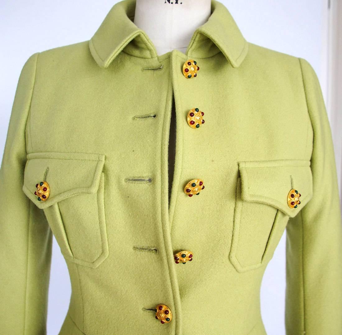CHANEL 96A Jacket Exquisite Cabochon Jeweled Buttons Wool 36 / 4 In Excellent Condition In Miami, FL