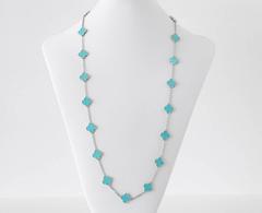 Van Cleef & Arpels Turquoise Gold Alhambra  20 Motif Necklace