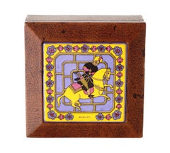 Hermes Vintage Decorative Leather Enamel Top Horse and Rider Box