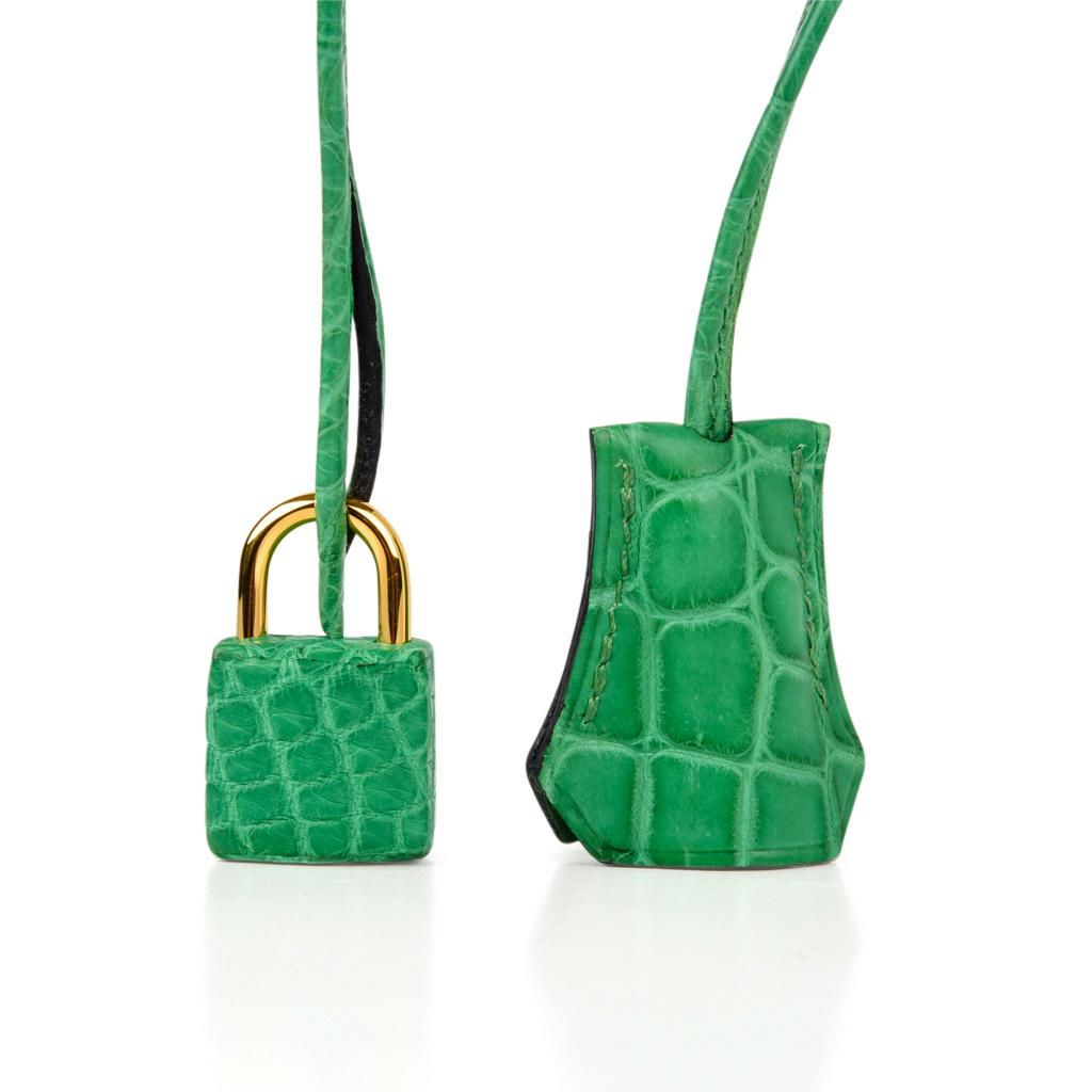 Guaranteed authentic Hermes 35 Birkin bag in fresh rare Cactus  matte Alligator.
Exquisite colour to the eye and lush with gold hardware.
NEW or NEVER WORN. 
Comes with lock, keys, clochette, sleeper, raincoat and signature HERMES box. 
final