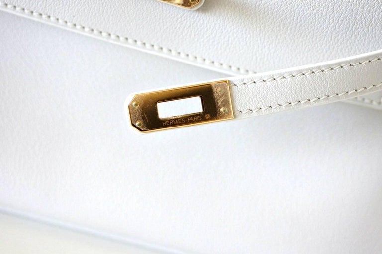 Hermes Kelly Pochette Clutch Bag Rare White Gold Hardware For Sale at ...
