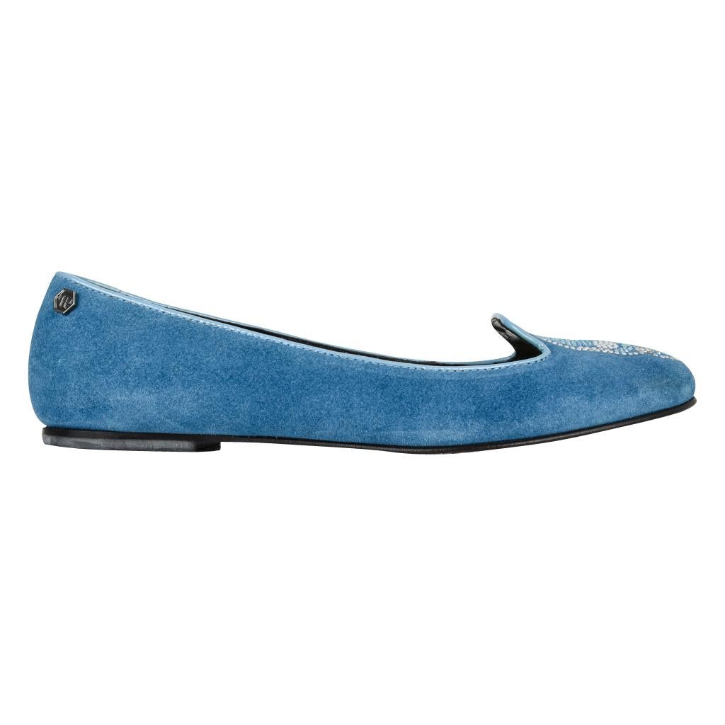 Bleu Philipp Plein Shoe - Chaussures en daim bleu avec crâne en diamant  39,5 / 9,5 Neuf en vente