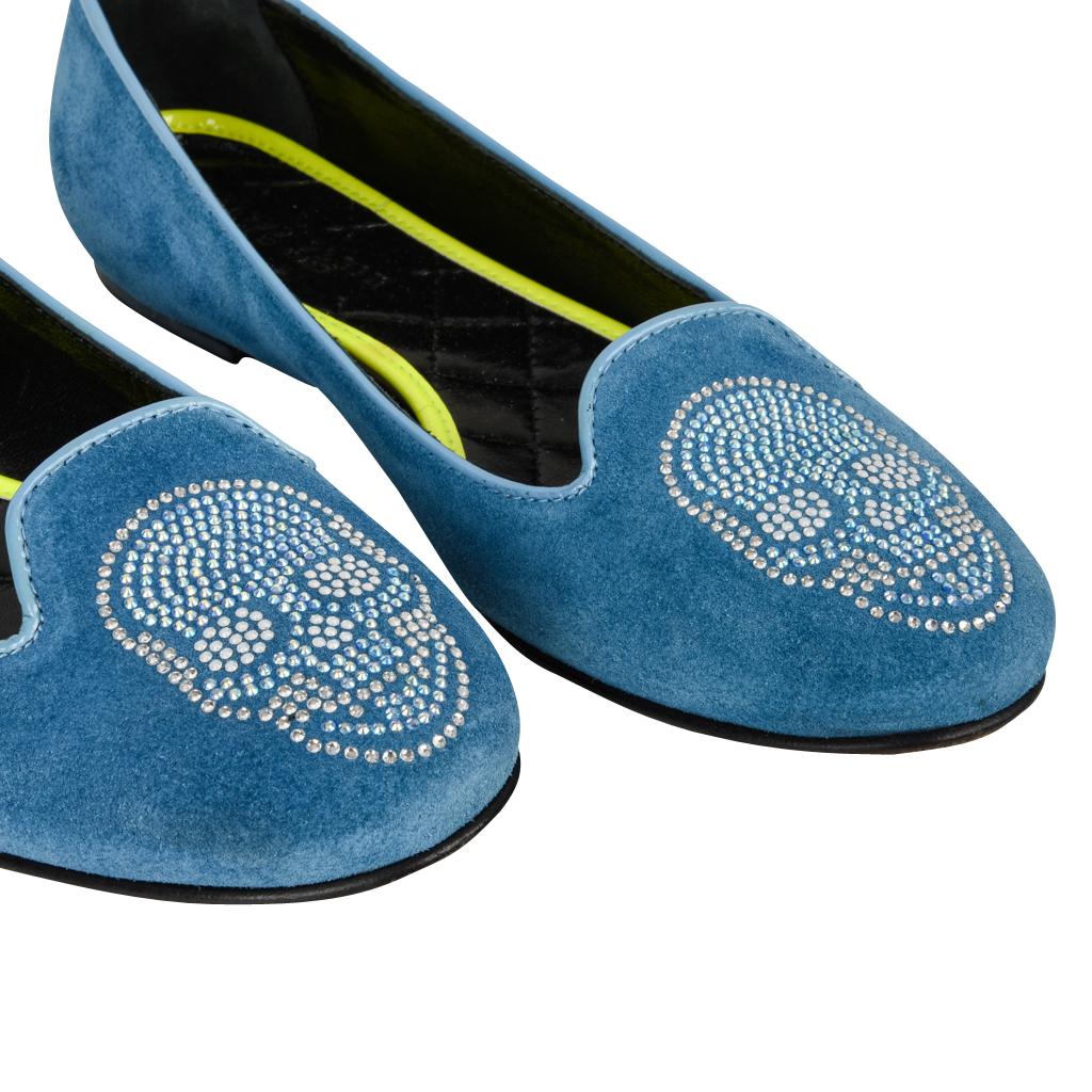 Philipp Plein Shoe - Chaussures en daim bleu avec crâne en diamant  39,5 / 9,5 Neuf Excellent état - En vente à Miami, FL