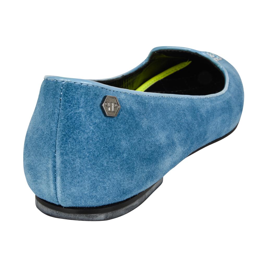 Philipp Plein Shoe - Chaussures en daim bleu avec crâne en diamant  39,5 / 9,5 Neuf en vente 1