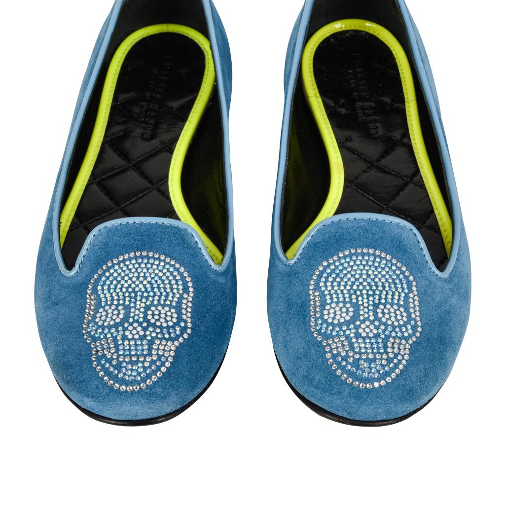 Philipp Plein Shoe Blue Suede Diamante Skull  39.5 / 9.5 New In Excellent Condition For Sale In Miami, FL