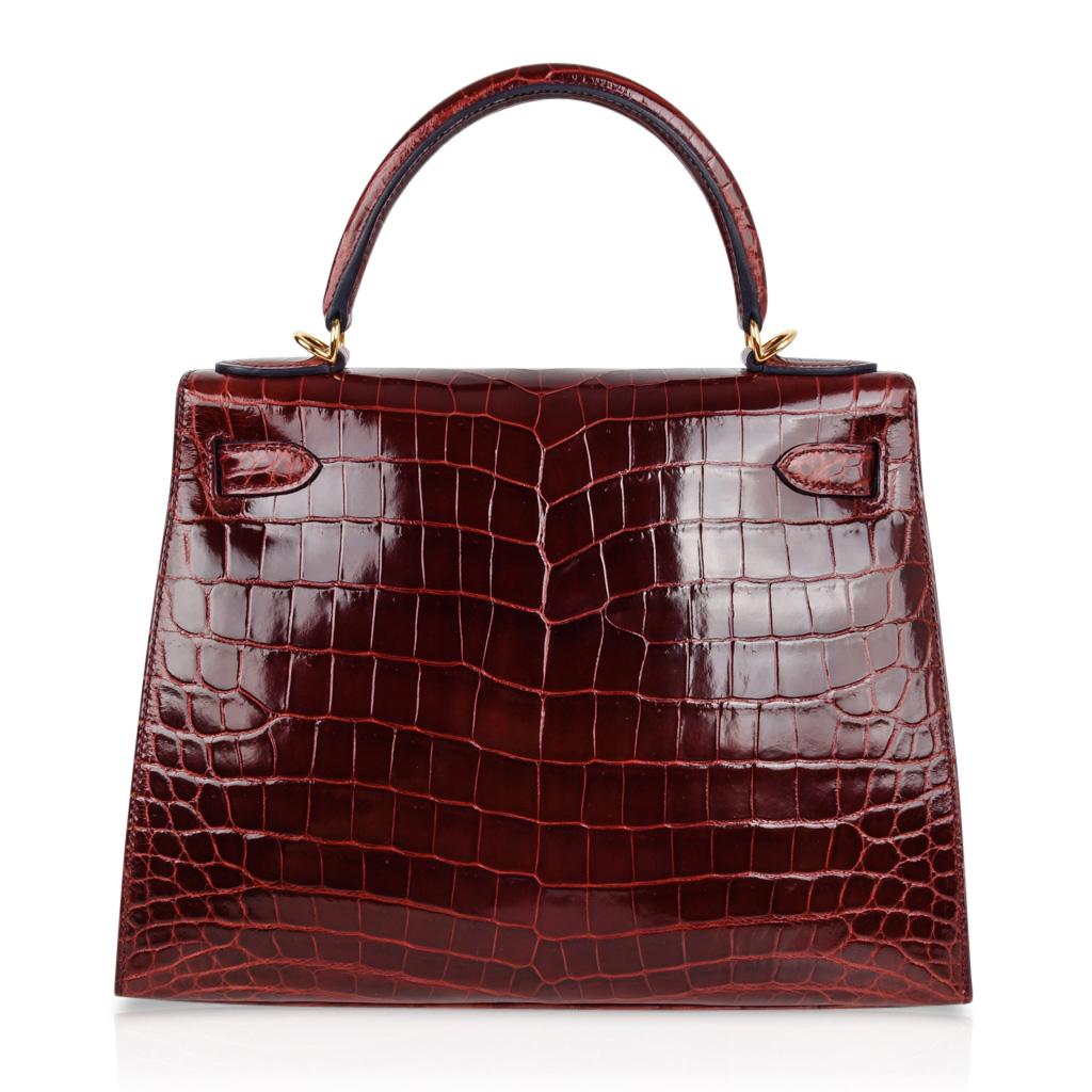  Hermes Kelly 28 Sellier Bag Bourgogne Red Crocodile Contour Limited Edition 1