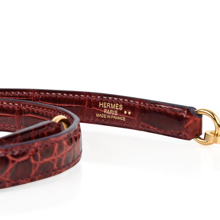 Hermes Kelly 28 Bag Sellier Bourgogne Red Navy Contour Crocodile Gold –  Mightychic