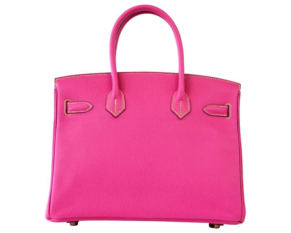 Pink Hermes Birkin 30 Bag Rose Tyrien Chevre Horseshoe Limited Edition Gold Hardware