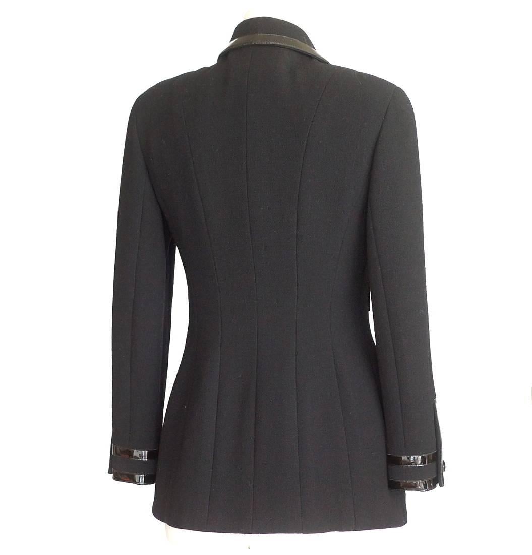 Women's Chanel Jacket Black Patent Leather Trim Vintage 40 / 6  