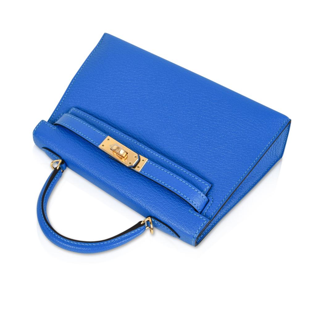 Hermes Kelly Bag 20 Mini Kelly II Blue Hydra Chevre Gold Hardware  In New Condition In Miami, FL