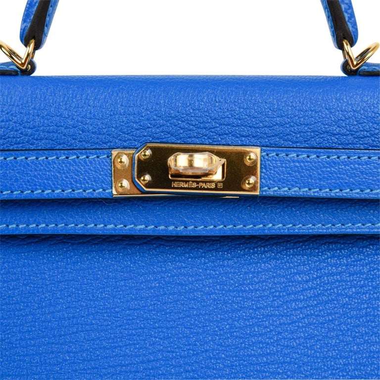 Hermès Mini Kelly 20 Bleu Frida Chèvre Mysore With Gold Hardware - AG  Concierge Fzco