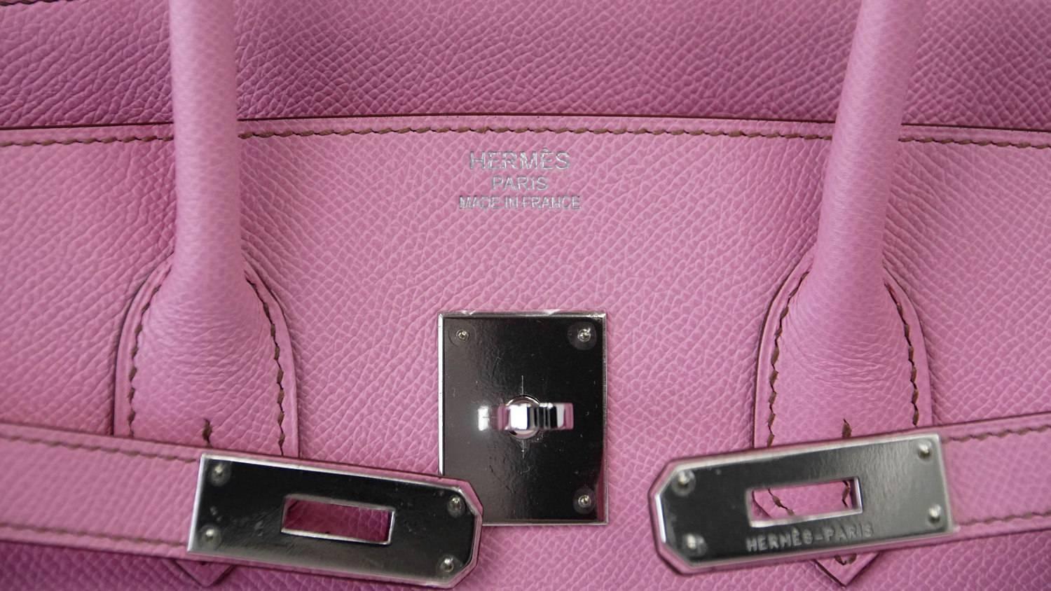 Guaranteed authentic exquisite rare Urban Legend 5P Pink in Epsom.
Fresh with Palladium hardware.
Carried one time only.  Plastic on hardware.
Comes with lock, keys and clochette, raincoat and signature HERMES box.
more pictures available upon